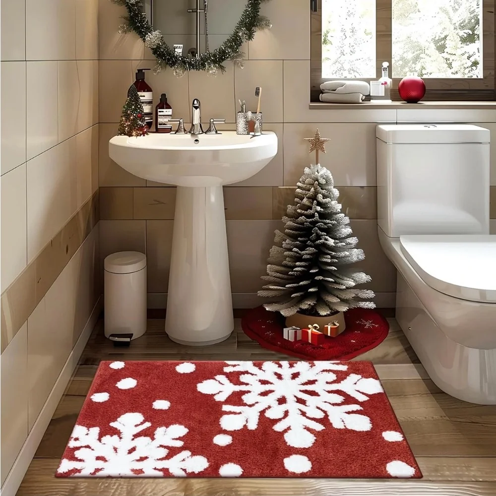 20x30 Inch Red Christmas Mat – Soft Polyester & Microfiber Holiday Rug